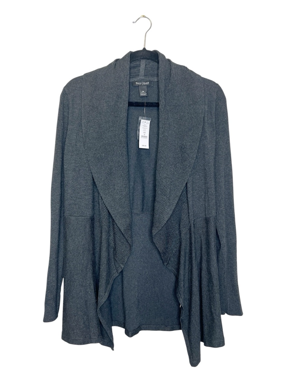 WHBM Charcoal Gray Drape open Front Cozy Cardigan size Medium